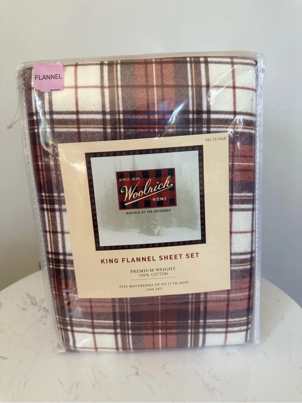 Woolrich King Flannel Sheet Set - Burgundy/brown and Cream Plaid size King